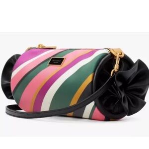 Kate Spade Sweet Treats Jacquard Festive Multi Stripe SM Barrel Bag K9981 NWT